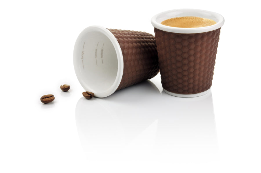 Fargerike espressokopper med silikontrekk - Brun & Nutmeg