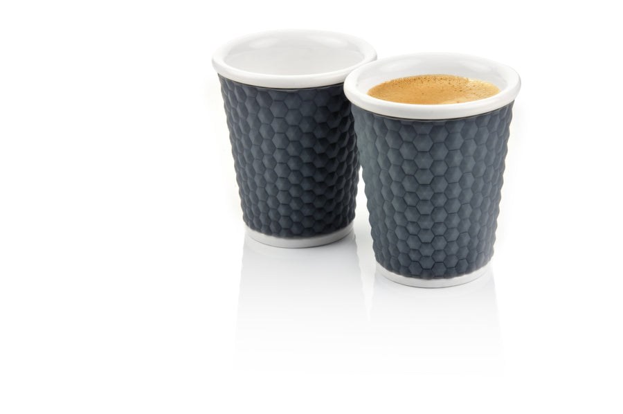 Fargerike espressokopper med silikontrekk - Lilla og Blå